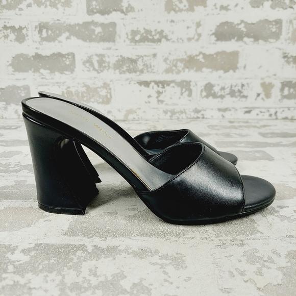 New Nine West Unah 3 Black Faux Leather Slide In Heels V245 - Picture 3 of 12